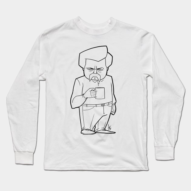 Ron Swanson Parks and Rec Outlined Long Sleeve T-Shirt by alejcak